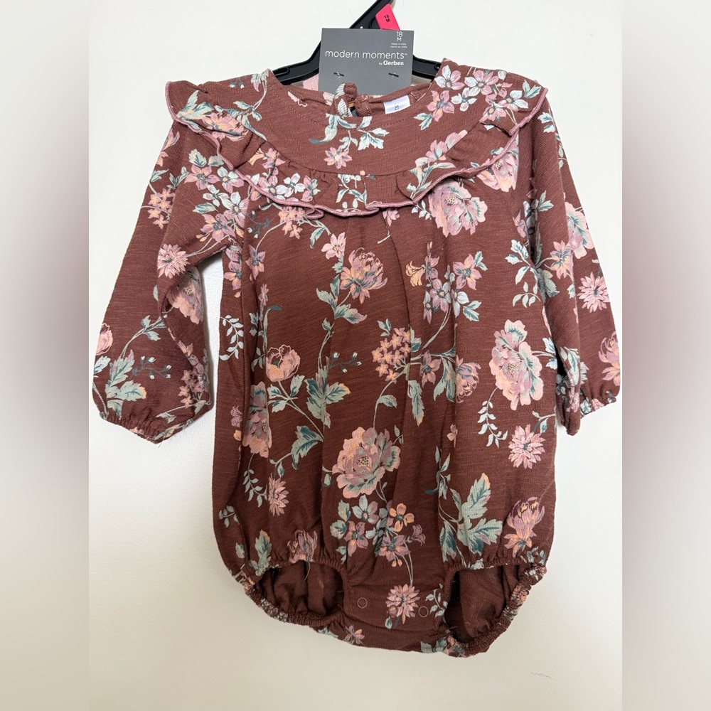 Floral Brown Baby Romper with Tights